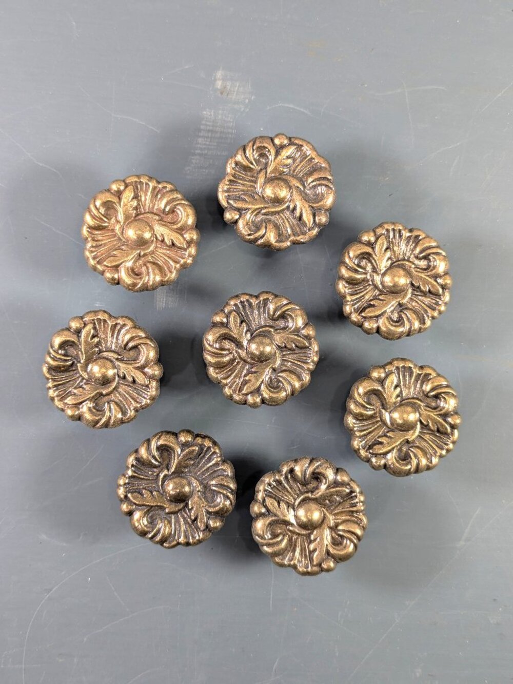 Set of 8 brass Rosette drawer pulls, drawer knobs replacement hardware